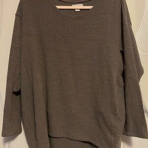 Brown Oversized Crew Neck Sweater with Ribbed Texture